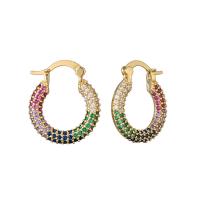 Brass Hoop Earring, 18K gold plated, micro pave cubic zirconia & for woman, multi-colored 