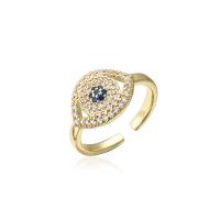 Brass Cuff Finger Ring, Eye, 18K gold plated, Adjustable & micro pave cubic zirconia & for woman 