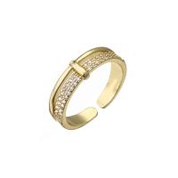 metal Anillo de dedo Cuff, 18K chapado en oro, Ajustable & micro arcilla de zirconia cúbica & para mujer, Vendido por UD