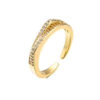 Brass Cuff Finger Ring, 18K gold plated, Adjustable & micro pave cubic zirconia & for woman 