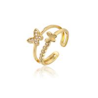 Brass Cuff Finger Ring, Butterfly, 18K gold plated, Adjustable & micro pave cubic zirconia & for woman 