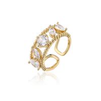 Brass Cuff Finger Ring, 18K gold plated, Adjustable & micro pave cubic zirconia & for woman & hollow 