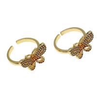 Brass Cuff Finger Ring, Butterfly, Adjustable & micro pave cubic zirconia & for woman, golden 