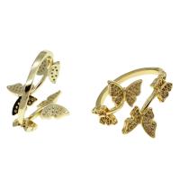 Brass Cuff Finger Ring, Butterfly, Adjustable & micro pave cubic zirconia & for woman, golden 