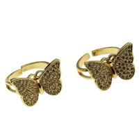 Brass Cuff Finger Ring, Butterfly, Adjustable & micro pave cubic zirconia & for woman, golden 