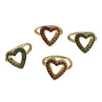 Cubic Zirconia Micro Pave Brass Finger Ring, Heart, Adjustable & micro pave cubic zirconia & for woman 