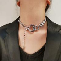 Ожерелье Мода Choker, цинковый сплав, с титан & Стеклянный жемчуг & Кристаллы, Сердце, Другое покрытие, Двойной слой & Женский, Много цветов для выбора, длина:Приблизительно 17 дюймовый, продается PC