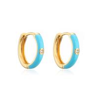 Brass Huggie Hoop Earring, 18K gold plated, micro pave cubic zirconia & for woman & enamel 15mm 