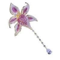 Cubic Zirconia Brooch, Brass, Flower, plated, micro pave cubic zirconia & for woman 