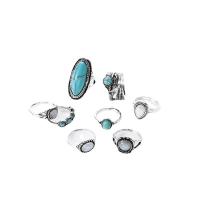 Zink-Legierung Ring Set, Zinklegierung, mit Künstlich+Opal & Türkis, plattiert, 8 Stück & Modeschmuck & für Frau, originale Farbe, verkauft von setzen