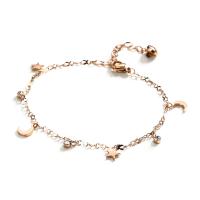 Acier titane bracelet de cheville, avec 1.57inch chaînes de rallonge, Lune et Etoile, Plaqué or rose 18 carats, bijoux de mode & pour femme .27 pouce, Vendu par PC