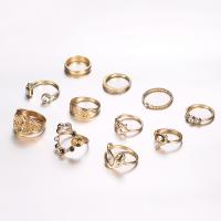 Zink-Legierung Ring Set, Zinklegierung, plattiert, elf Stück & Modeschmuck & für Frau & mit Strass, goldfarben, verkauft von setzen