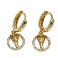 Huggie Hoop Drop Earring, Brass, micro pave cubic zirconia & for woman, golden 