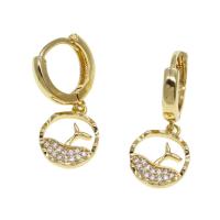 Huggie Hoop Drop Earring, Brass, Round, micro pave cubic zirconia & for woman, golden 