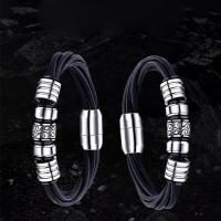 Titanstahl Armband, mit PU Leder, silberfarben plattiert, für den Menschen, schwarz, 8mm, verkauft von PC