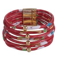 PU Leather Cord Bracelets, with Zinc Alloy, gold color plated, multilayer & printing & for woman & leopard pattern Approx 7.5 Inch 