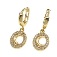 Huggie Hoop Drop Earring, Brass, Round, micro pave cubic zirconia & for woman, golden 