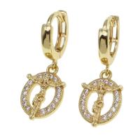 Huggie Hoop Drop Earring, Brass, Round, micro pave cubic zirconia & for woman, golden 