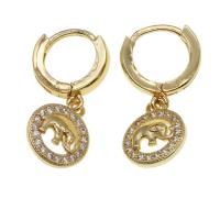 Huggie Hoop Drop Earring, Brass, Round, micro pave cubic zirconia & for woman, golden 