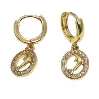 Huggie Hoop Drop Earring, Brass, Round, micro pave cubic zirconia & for woman, golden 