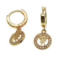 Huggie Hoop Drop Earring, Brass, Round, micro pave cubic zirconia & for woman, golden 