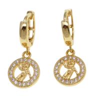 Huggie Hoop Drop Earring, Brass, Round, micro pave cubic zirconia & for woman, golden 