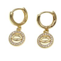 Huggie Hoop Drop Earring, Brass, Round, micro pave cubic zirconia & for woman, golden 