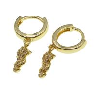 Huggie Hoop Drop Earring, Brass, Seahorse, micro pave cubic zirconia & for woman, golden 