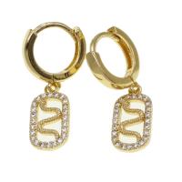 Huggie Hoop Drop Earring, Brass, Snake, micro pave cubic zirconia & for woman, golden 