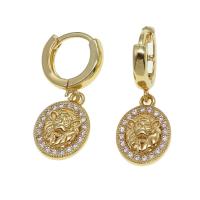 Huggie Hoop Drop Earring, Brass, Round, micro pave cubic zirconia & for woman, golden 