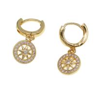 Huggie Hoop Drop Earring, Brass, Round, micro pave cubic zirconia & for woman, golden 