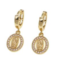 Huggie Hoop Drop Earring, Brass, Round, micro pave cubic zirconia & for woman, golden 