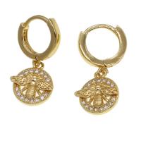 Huggie Hoop Drop Earring, Brass, Round, micro pave cubic zirconia & for woman, golden 