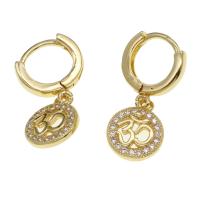 Huggie Hoop Drop Earring, Brass, Round, micro pave cubic zirconia & for woman, golden 