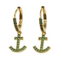 Huggie Hoop Drop Earring, Brass, Anchor, micro pave cubic zirconia & for woman, mixed colors 