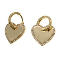 Huggie Hoop Drop Earring, Brass, Heart, micro pave cubic zirconia & for woman, golden 