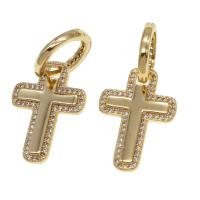 Huggie Hoop Drop Earring, Brass, Cross, micro pave cubic zirconia & for woman, golden 