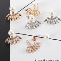 Zinc Alloy Earring Jacket, with Plastic Pearl, plated, fashion jewelry & for woman & with rhinestone 