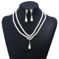 Strass Zink Legierung Schmuck Set, Zinklegierung, Ohrring & Halskette, mit Kunststoff Perlen, mit Verlängerungskettchen von 1.96 lnch, für Frau & mit Strass, weiß, 50mm, Länge:ca. 15.16 ZollInch, verkauft von setzen