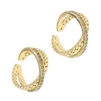 Brass Cuff Finger Ring, Adjustable & micro pave cubic zirconia & for woman, golden 