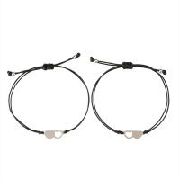 Pulseras para Parejas, acero inoxidable, con Cordón de cera, Corazón, 2 piezas & Ajustable, Negro, longitud:aproximado 18-30 cm, Vendido por Set