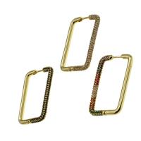 Brass Hoop Earring, Rectangle, micro pave cubic zirconia & for woman 