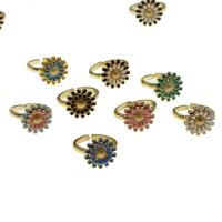 Brass Cuff Finger Ring, Chrysamthemum, Adjustable & for woman & enamel 