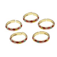 Brass Cuff Finger Ring, Adjustable & for woman & enamel, mixed colors 