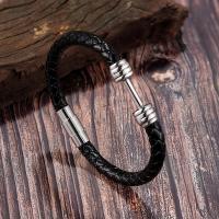 Leder Armband, mit Titanstahl, silberfarben plattiert, geflochten & verschiedene Größen vorhanden & für den Menschen, schwarz, 6mm, verkauft von PC