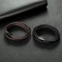 Leder Wrap Armband, Titan Stahl Magnetverschluss, Pistole schwarz plattiert, mehrschichtig & geflochten & unisex, keine, 6mm, Länge:ca. 16.17 ZollInch, verkauft von Strang