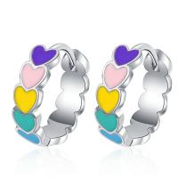 Brass Huggie Hoop Earring, Heart, epoxy gel, for woman, multi-colored, 15mm 