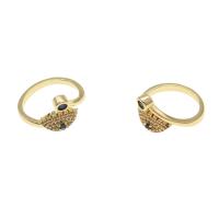 Brass Cuff Finger Ring, Adjustable & micro pave cubic zirconia & for woman, golden 