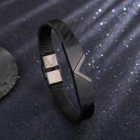 PU Leder Armband, mit Titanstahl, plattiert, für den Menschen, schwarz, 10mm, Länge:ca. 210 Millimeter, verkauft von PC