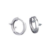 Brass Huggie Hoop Earring, Round, micro pave cubic zirconia & for woman, silver color, 15mm 